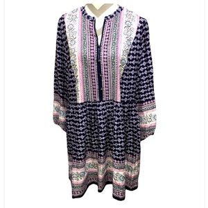 Relativity babydoll boho dress in white blues and pinks, size Large